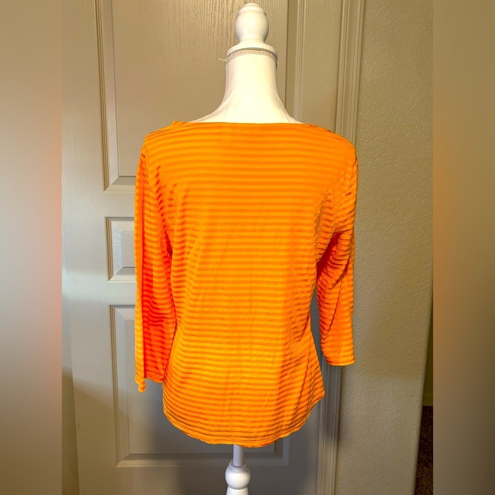 Chico's Vibrant Orange Striped Blouse Size 1 - Picture 2 of 4